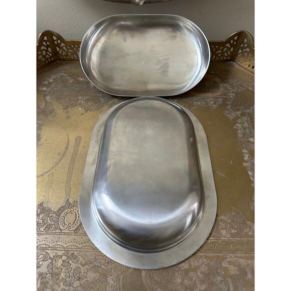 MCM Stainless Steel Lidded Butter Dish caviar cake tray set gold floral fasix - Picture 12 of 16